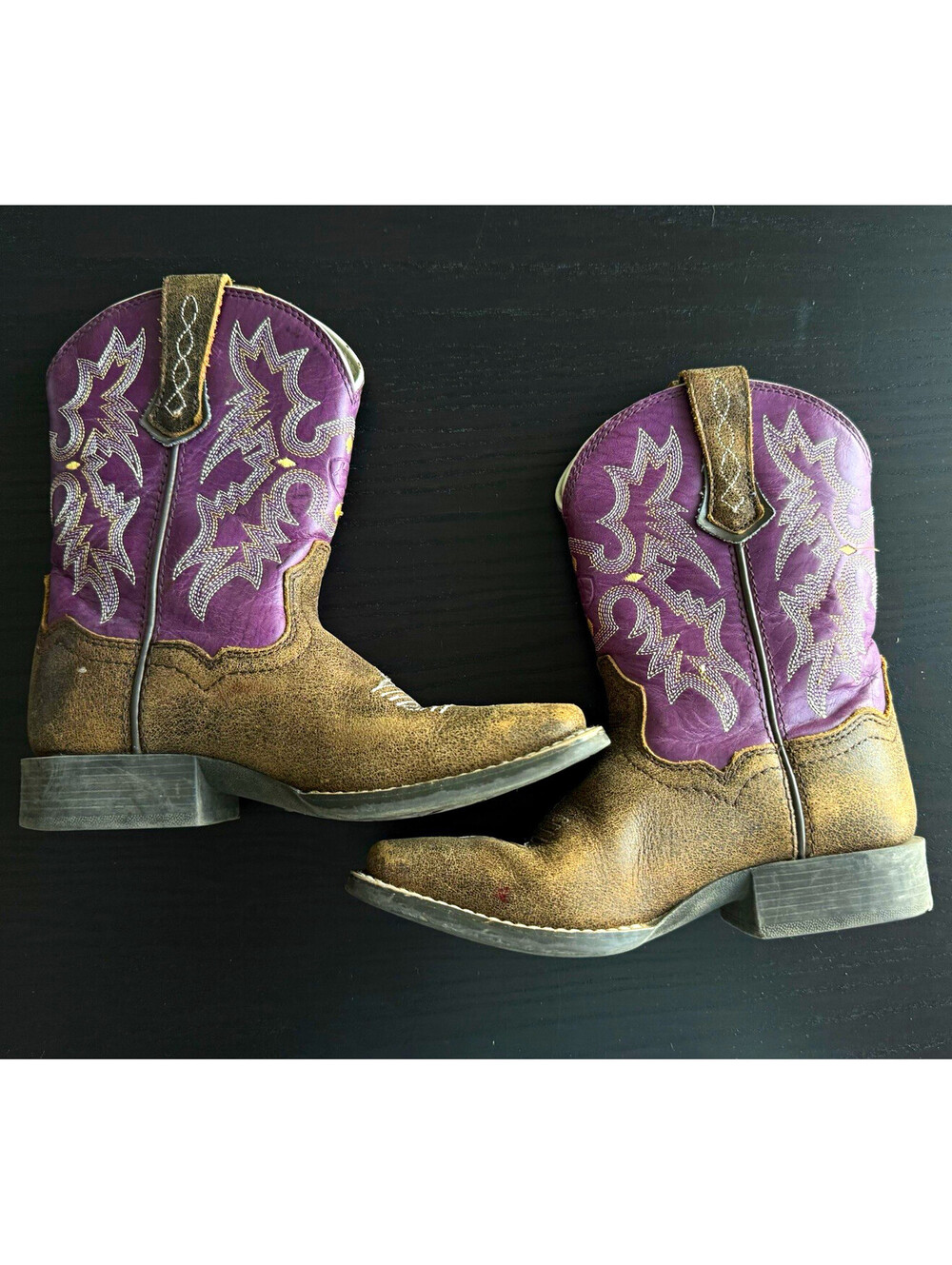 Ariat Kids Tombstone Western Cowboy Boots Size 13 Purple Brown Leather 10015390